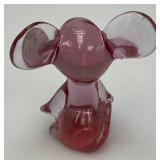 Vintage Collectible FENTON  3" Rose Colored Glass Mouse With Foil Label On Ear