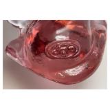 Vintage Collectible FENTON  3" Rose Colored Glass Mouse With Foil Label On Ear