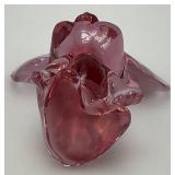 Vintage Collectible FENTON  3" Rose Colored Glass Mouse With Foil Label On Ear