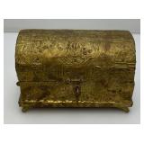 Miniature Vintage Embossed Brass Chest 5" x 5" x 7 3/4"