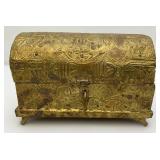Miniature Vintage Embossed Brass Chest 5" x 5" x 7 3/4"