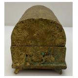 Miniature Vintage Embossed Brass Chest 5" x 5" x 7 3/4"