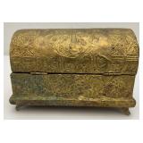 Miniature Vintage Embossed Brass Chest 5" x 5" x 7 3/4"