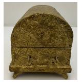 Miniature Vintage Embossed Brass Chest 5" x 5" x 7 3/4"