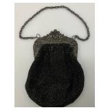 Antique Beaded Evening Clutch Purse With Ornate Cherub Hardware And Coin Purse 7 1/2" x 9" & 2 1/2" x 3"