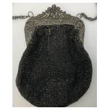 Antique Beaded Evening Clutch Purse With Ornate Cherub Hardware And Coin Purse 7 1/2" x 9" & 2 1/2" x 3"