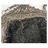 Antique Beaded Evening Clutch Purse With Ornate Cherub Hardware And Coin Purse 7 1/2" x 9" & 2 1/2" x 3"