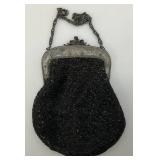 Antique Beaded Evening Clutch Purse With Ornate Cherub Hardware And Coin Purse 7 1/2" x 9" & 2 1/2" x 3"