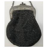 Antique Beaded Evening Clutch Purse With Ornate Cherub Hardware And Coin Purse 7 1/2" x 9" & 2 1/2" x 3"