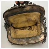Antique Beaded Evening Clutch Purse With Ornate Cherub Hardware And Coin Purse 7 1/2" x 9" & 2 1/2" x 3"