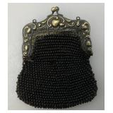 Antique Beaded Evening Clutch Purse With Ornate Cherub Hardware And Coin Purse 7 1/2" x 9" & 2 1/2" x 3"