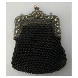 Antique Beaded Evening Clutch Purse With Ornate Cherub Hardware And Coin Purse 7 1/2" x 9" & 2 1/2" x 3"