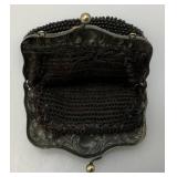 Antique Beaded Evening Clutch Purse With Ornate Cherub Hardware And Coin Purse 7 1/2" x 9" & 2 1/2" x 3"