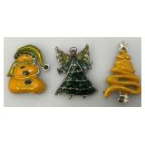 Vintage Christmas Tree Brooches And Earrings