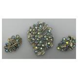 Vintage Blue Rhinestone Brooch And Earrings Set