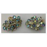 Vintage Blue Rhinestone Brooch And Earrings Set