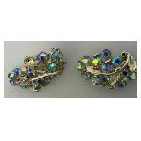 Vintage Blue Rhinestone Brooch And Earrings Set