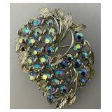 Vintage Blue Rhinestone Brooch And Earrings Set