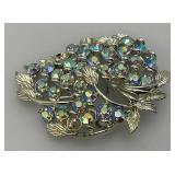 Vintage Blue Rhinestone Brooch And Earrings Set