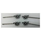 Vintage Blue Rhinestone Butterflies Hair pin Set Of Four