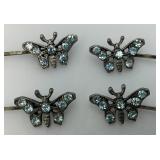 Vintage Blue Rhinestone Butterflies Hair pin Set Of Four