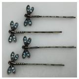 Vintage Blue Rhinestone Dragonflies Hair pin Set Of Four