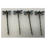 Vintage Blue Rhinestone Dragonflies Hair pin Set Of Four