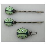 Vintage Rhinestone Lady Bug Hair pin And Clip Set
