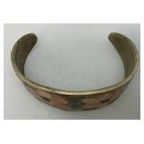 Vintage Mexican Silver, Mother Of Pearl And Abalone Floral Design Cuff bracelet (31.49) Grams overall