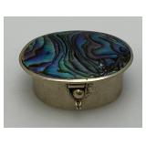 Vintage Alpaca Mexico Silver And Abalone Trinket Box 18.26 Grams overall 5/8" 1 3/8" x 1 3/4"