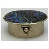 Vintage Alpaca Mexico Silver And Abalone Trinket Box 18.26 Grams overall 5/8" 1 3/8" x 1 3/4"