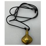 Vintage Genie Bottle Shaped Brass Perfume Bottle Necklace  1 1/2" x 2"