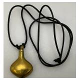 Vintage Genie Bottle Shaped Brass Perfume Bottle Necklace  1 1/2" x 2"