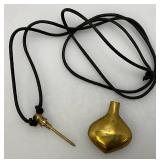 Vintage Genie Bottle Shaped Brass Perfume Bottle Necklace  1 1/2" x 2"