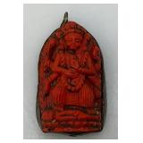 Antique Coral hand carved Buddha Pendant With Copper Backing 3/4" x 1" x 2"