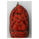 Antique Coral hand carved Buddha Pendant With Copper Backing 3/4" x 1" x 2"