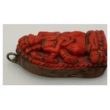 Antique Coral hand carved Buddha Pendant With Copper Backing 3/4" x 1" x 2"