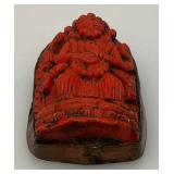 Antique Coral hand carved Buddha Pendant With Copper Backing 3/4" x 1" x 2"