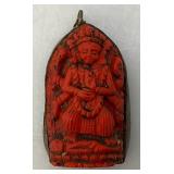 Antique Coral hand carved Buddha Pendant With Copper Backing 3/4" x 1" x 2"