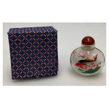 Vintage Chinese Inside-Reverse Painted Goldfish/Koi Snuff Bottle 2" x 2 3/8" In Original Box