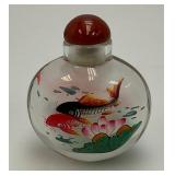 Vintage Chinese Inside-Reverse Painted Goldfish/Koi Snuff Bottle 2" x 2 3/8" In Original Box
