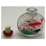 Vintage Chinese Inside-Reverse Painted Goldfish/Koi Snuff Bottle 2" x 2 3/8" In Original Box