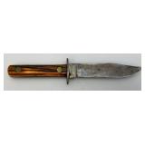 1930-1940 Nice Vintage Yellow Bone Handle Trade/Hunting Carbon Steel Knife With 5" Blade & Leather Sheath