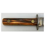 1930-1940 Nice Vintage Yellow Bone Handle Trade/Hunting Carbon Steel Knife With 5" Blade & Leather Sheath