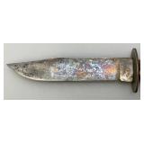 1930-1940 Nice Vintage Yellow Bone Handle Trade/Hunting Carbon Steel Knife With 5" Blade & Leather Sheath