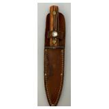 1930-1940 Nice Vintage Yellow Bone Handle Trade/Hunting Carbon Steel Knife With 5" Blade & Leather Sheath