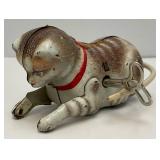 Vintage Tin Litho Key Wind Roll Over Cat Made In US-Zone Germany (Works)