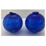 Pair Of Antique Colbalt Blue Glass Lightning Rod Globes 5"