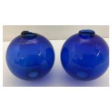 Pair Of Antique Colbalt Blue Glass Lightning Rod Globes 5"