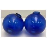 Pair Of Antique Colbalt Blue Glass Lightning Rod Globes 5"